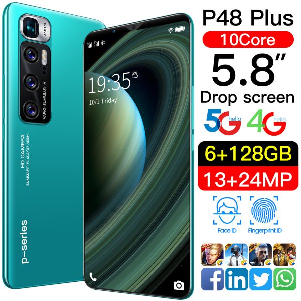 P48 Plus 6+128GB 13+24MP 4800mAh 10 Core China Makes Cheap Mobile Phones Global Version Android 10 Dual SIM 5G Smart phone